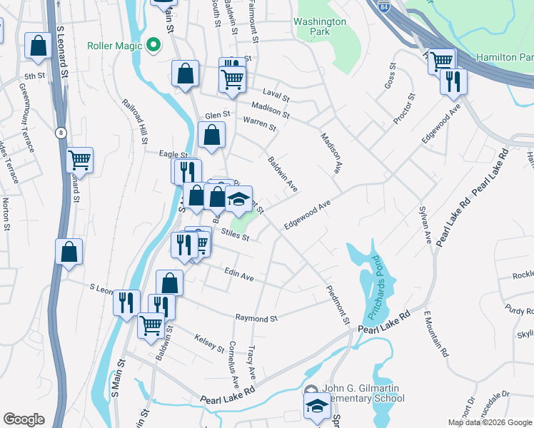 map of restaurants, bars, coffee shops, grocery stores, and more near 268 Piedmont Street in Waterbury