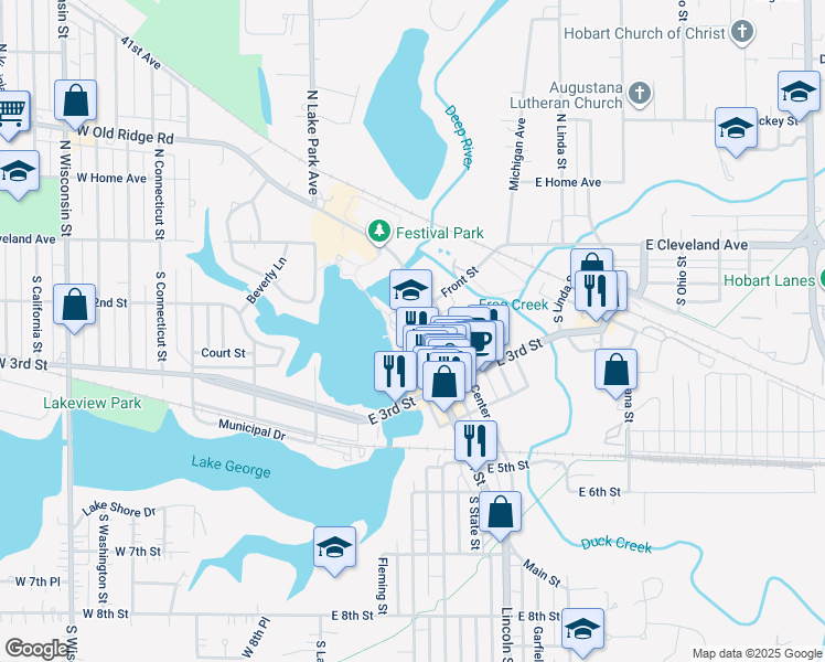 map of restaurants, bars, coffee shops, grocery stores, and more near 100 Main Street in Hobart