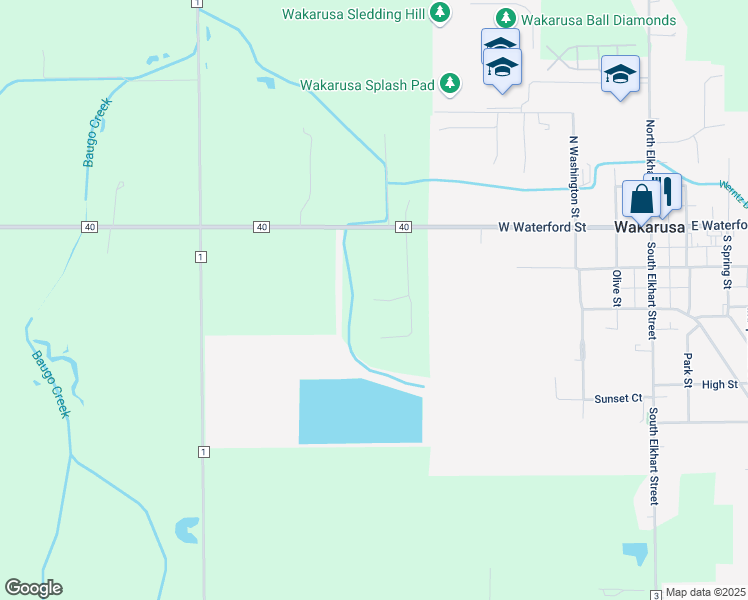 map of restaurants, bars, coffee shops, grocery stores, and more near 114 Parkfield Court in Wakarusa
