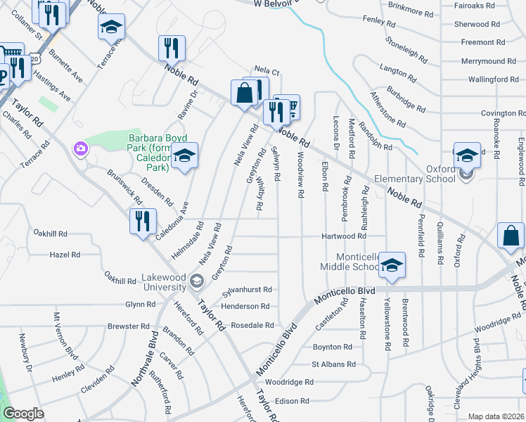 map of restaurants, bars, coffee shops, grocery stores, and more near 974 Selwyn Road in Cleveland Heights