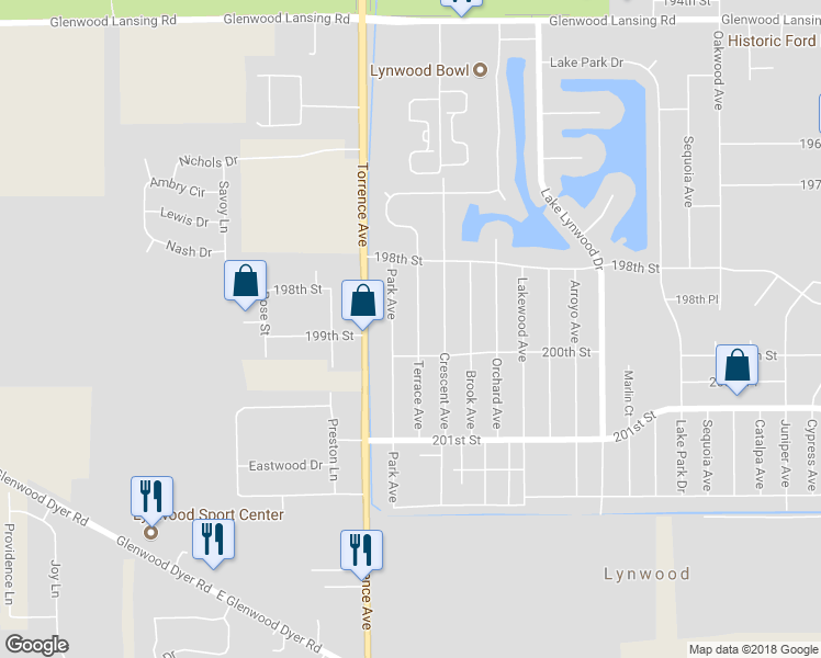 map of restaurants, bars, coffee shops, grocery stores, and more near 19912 Terrace Avenue in Chicago Heights