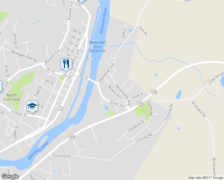 map of restaurants, bars, coffee shops, grocery stores, and more near 51 Mowry Avenue in Norwich