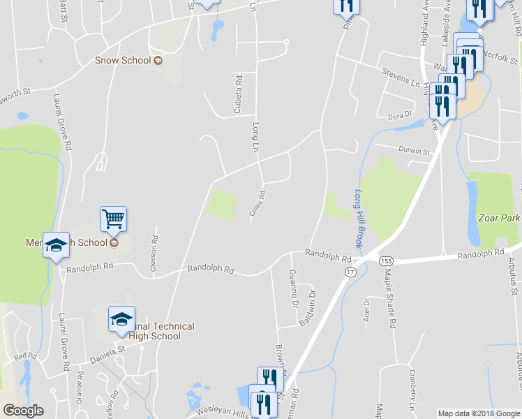 map of restaurants, bars, coffee shops, grocery stores, and more near 72 Coles Road in Middletown