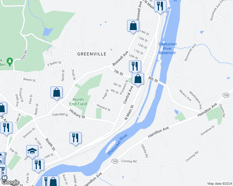 map of restaurants, bars, coffee shops, grocery stores, and more near 78 4th Street in Norwich