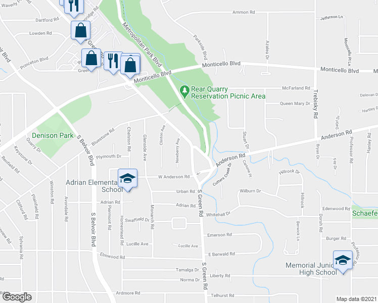 map of restaurants, bars, coffee shops, grocery stores, and more near 983 South Green Road in South Euclid