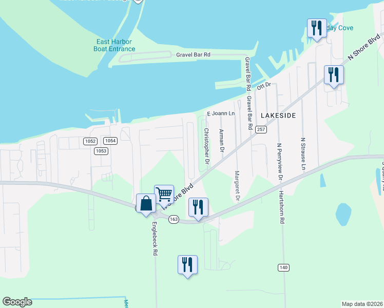 map of restaurants, bars, coffee shops, grocery stores, and more near 206 Barnholt Drive in Lakeside Marblehead