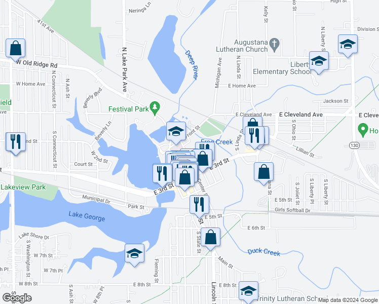 map of restaurants, bars, coffee shops, grocery stores, and more near 139 Center Street in Hobart