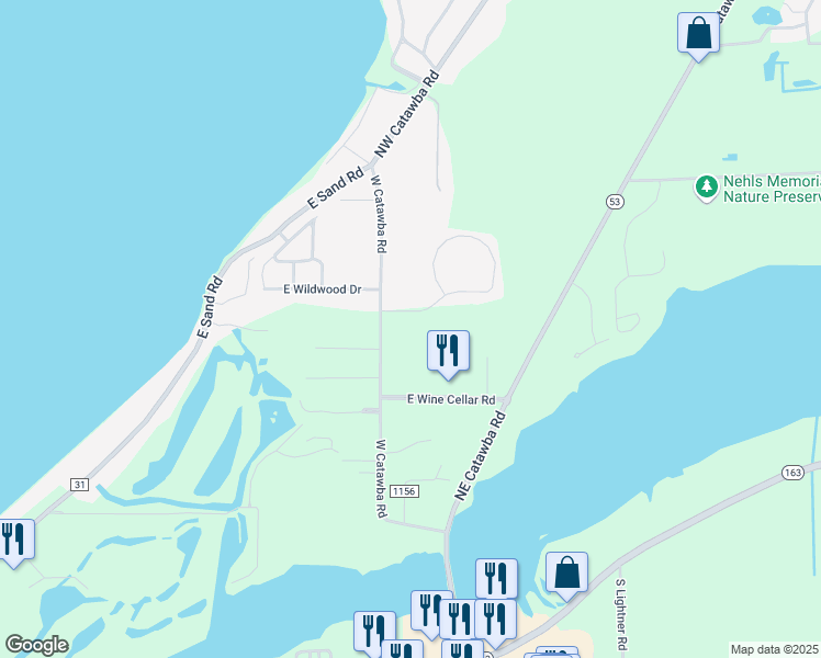 map of restaurants, bars, coffee shops, grocery stores, and more near 3700 East Vineyard Village Drive in Port Clinton