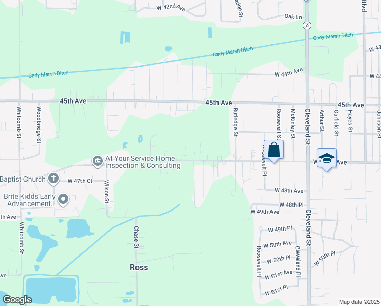 map of restaurants, bars, coffee shops, grocery stores, and more near 2700 West 47th Avenue in Gary
