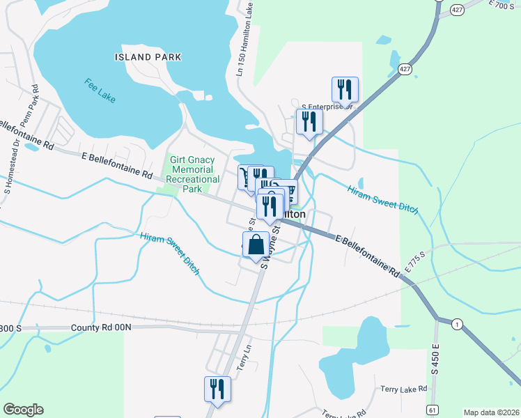 map of restaurants, bars, coffee shops, grocery stores, and more near 3955 East Bellefontaine Road in Hamilton