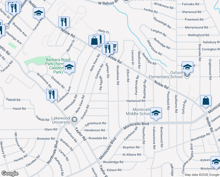 map of restaurants, bars, coffee shops, grocery stores, and more near 974 Selwyn Road in Cleveland Heights
