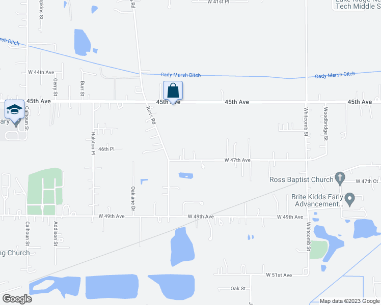 map of restaurants, bars, coffee shops, grocery stores, and more near 4640 West 47th Avenue in Gary