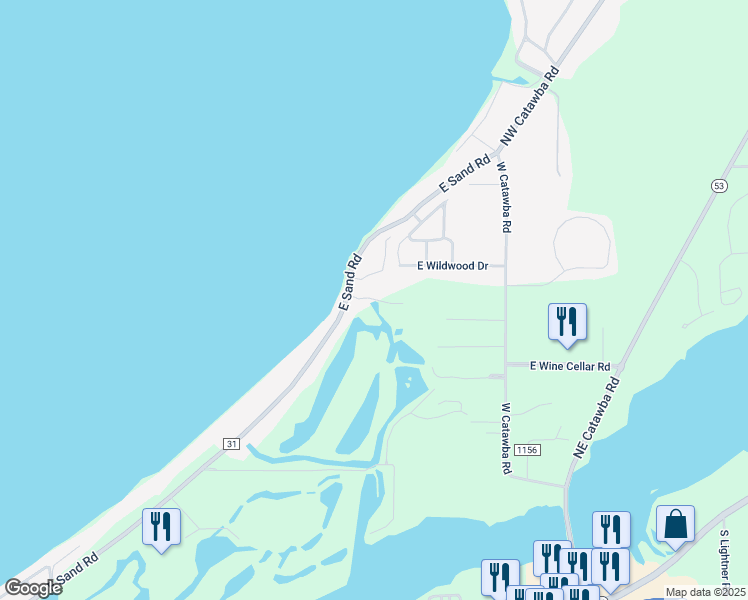 map of restaurants, bars, coffee shops, grocery stores, and more near Kokinda Drive in Ottawa County
