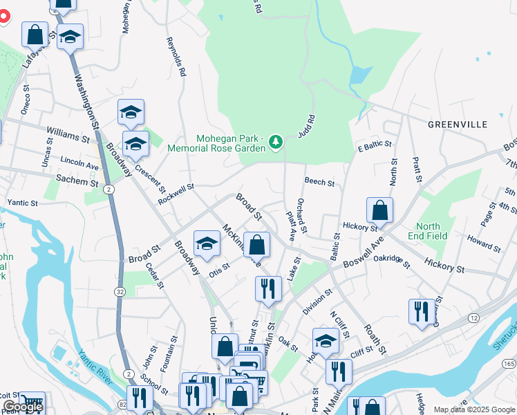 map of restaurants, bars, coffee shops, grocery stores, and more near 162 Broad Street in Norwich