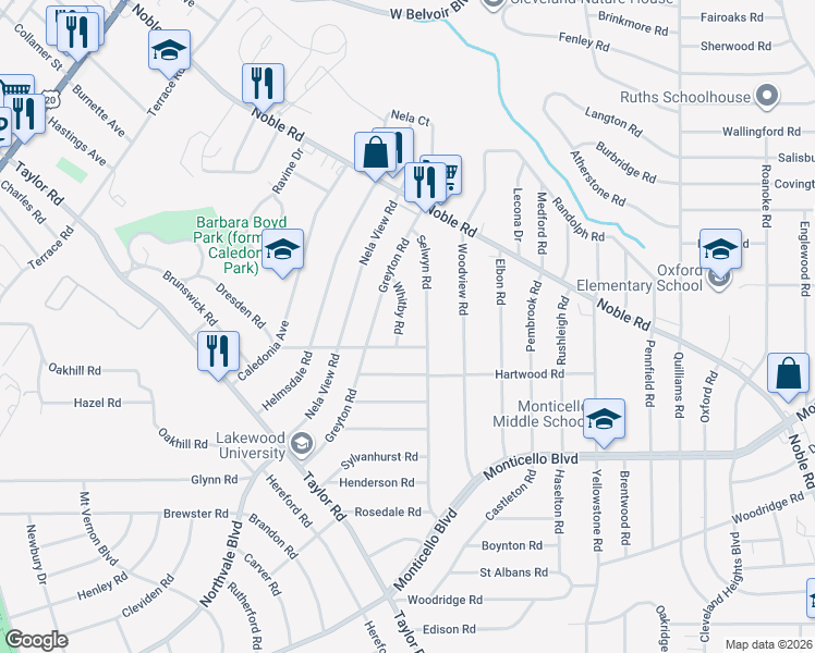 map of restaurants, bars, coffee shops, grocery stores, and more near 974 Selwyn Road in Cleveland Heights
