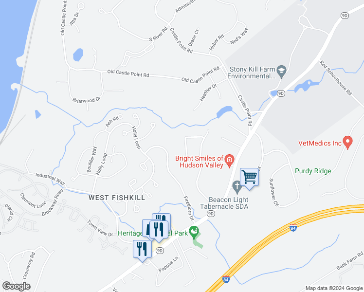 map of restaurants, bars, coffee shops, grocery stores, and more near 307 Wildwood Drive in Wappingers Falls