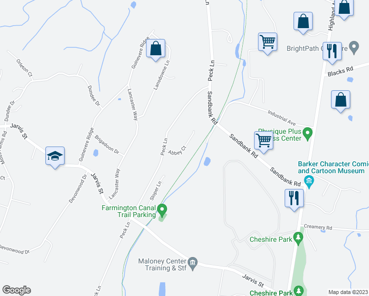 map of restaurants, bars, coffee shops, grocery stores, and more near 20 Abbey Court in Cheshire