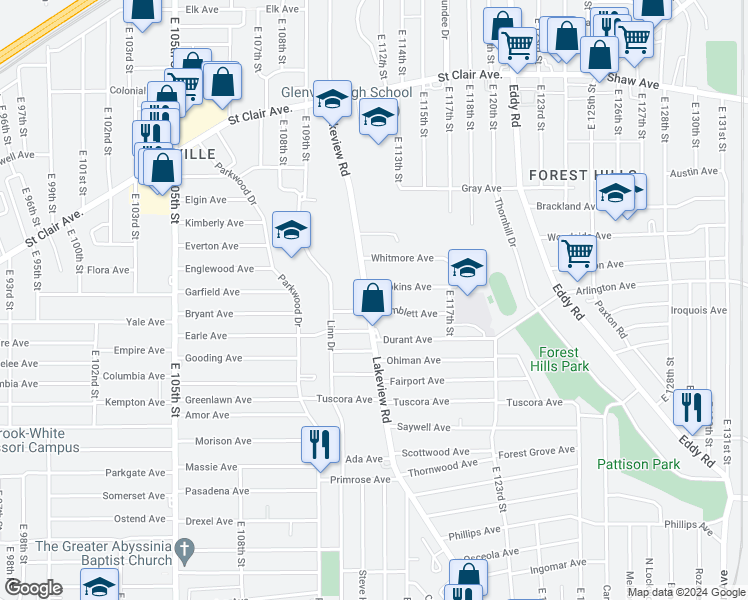 map of restaurants, bars, coffee shops, grocery stores, and more near 876 Lakeview Road in Cleveland