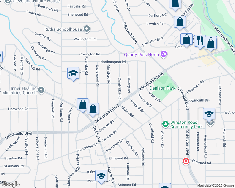 map of restaurants, bars, coffee shops, grocery stores, and more near 976 Cambridge Road in Cleveland Heights