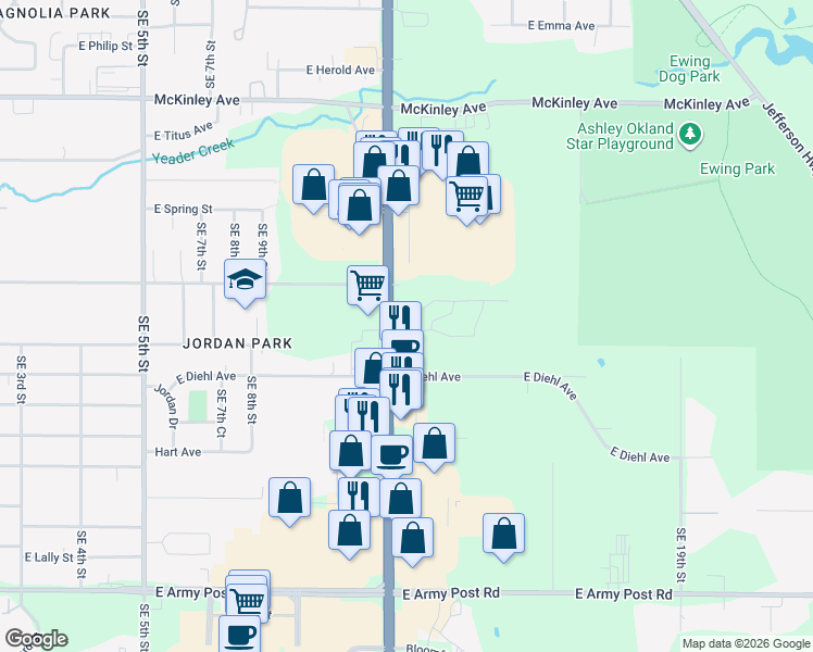 map of restaurants, bars, coffee shops, grocery stores, and more near 5515 Southeast 14th Street in Des Moines