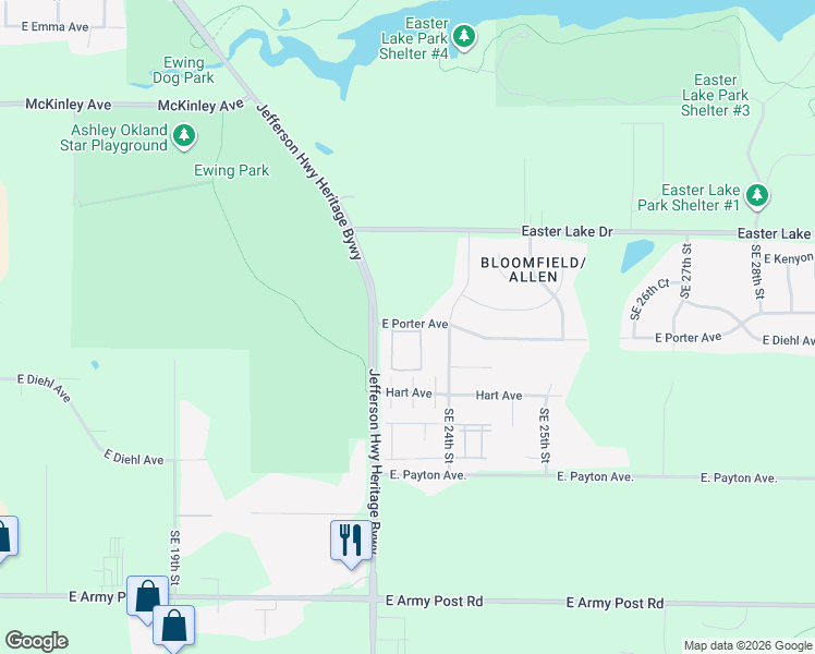 map of restaurants, bars, coffee shops, grocery stores, and more near 2323 East Porter Avenue in Des Moines