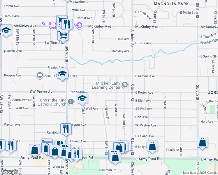 map of restaurants, bars, coffee shops, grocery stores, and more near 5512 Southwest 3rd Place in Des Moines