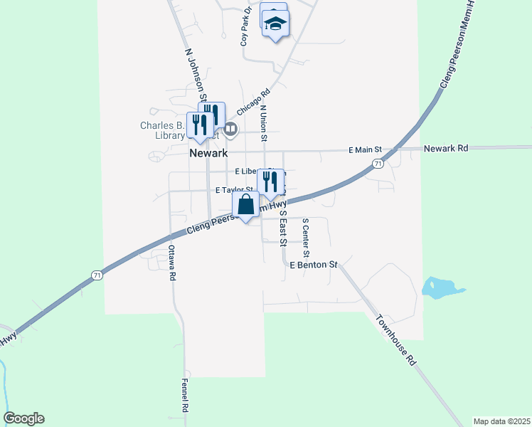 map of restaurants, bars, coffee shops, grocery stores, and more near 307 East Franklin Street in Newark