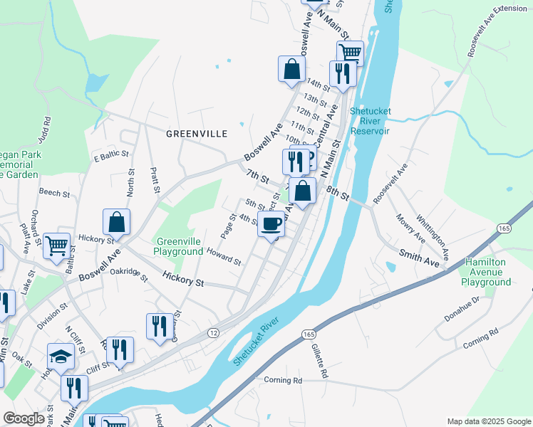 map of restaurants, bars, coffee shops, grocery stores, and more near 158 Prospect Street in Norwich