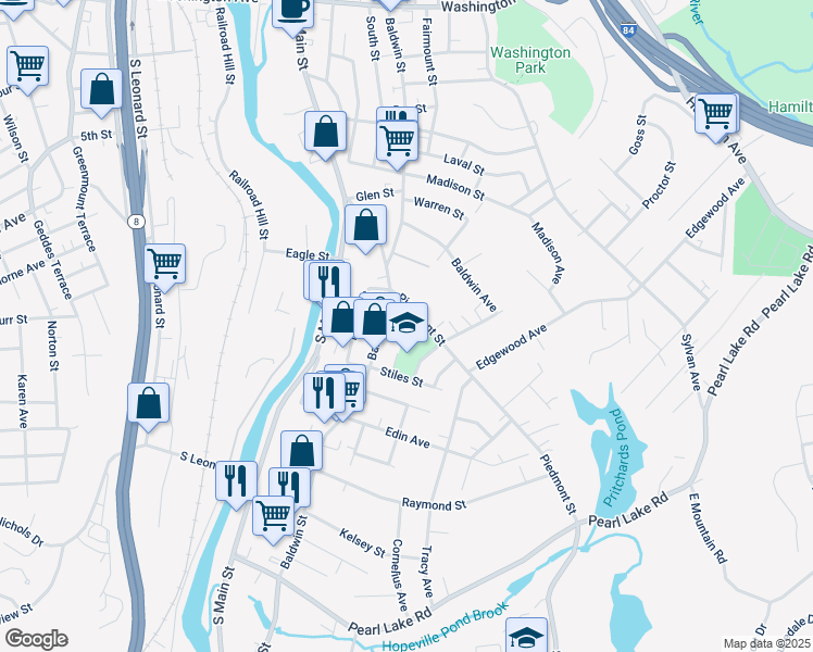 map of restaurants, bars, coffee shops, grocery stores, and more near 2 Cypress Street in Waterbury