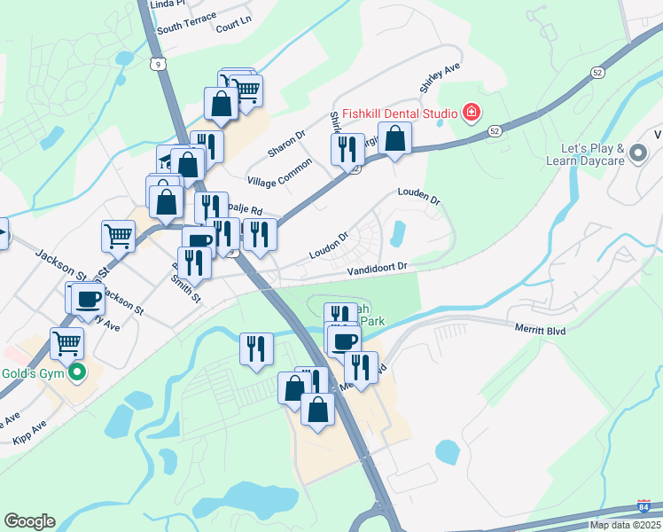 map of restaurants, bars, coffee shops, grocery stores, and more near 22(3A) Village Park Drive in Fishkill
