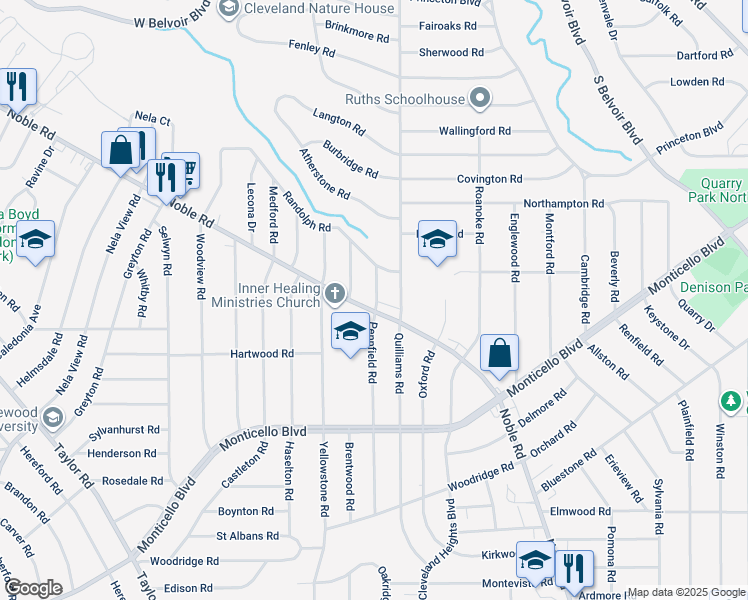 map of restaurants, bars, coffee shops, grocery stores, and more near 936 Nobleshire Road in Cleveland Heights