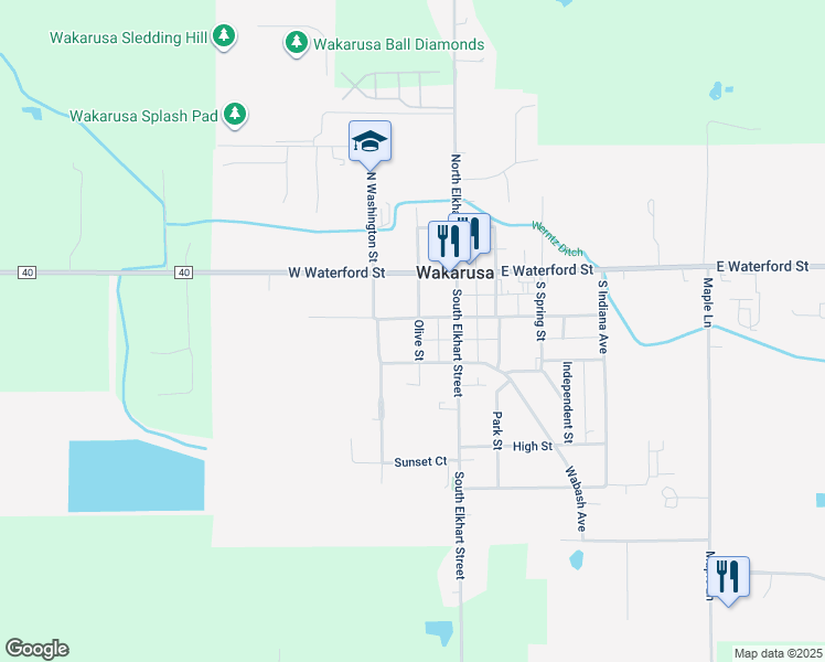 map of restaurants, bars, coffee shops, grocery stores, and more near 110 Olive St in Wakarusa