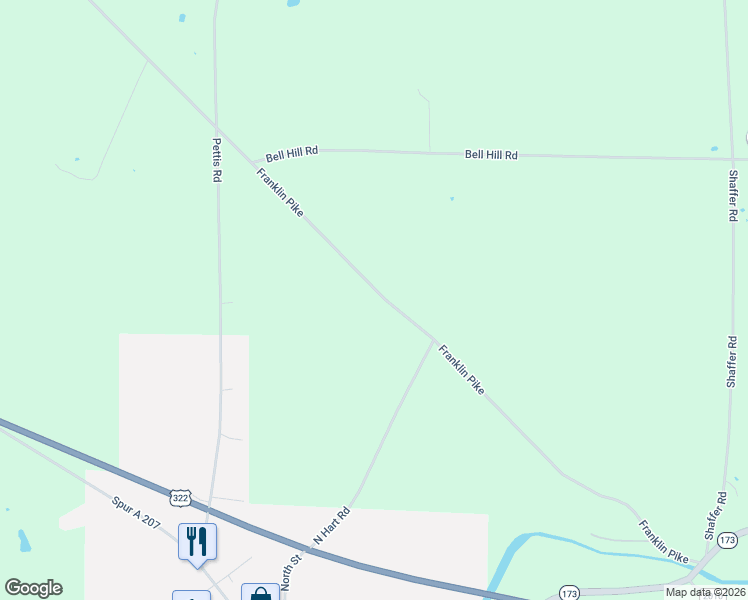 map of restaurants, bars, coffee shops, grocery stores, and more near 5015 Franklin Pike in Cochranton
