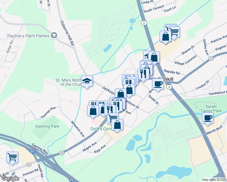 map of restaurants, bars, coffee shops, grocery stores, and more near 75 Jackson Street in Fishkill