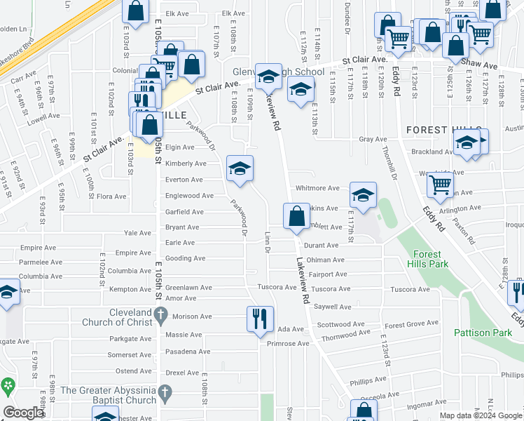 map of restaurants, bars, coffee shops, grocery stores, and more near 815 Linn Drive in Cleveland