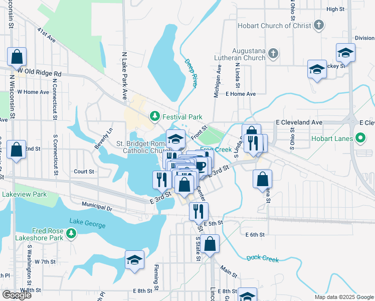 map of restaurants, bars, coffee shops, grocery stores, and more near 66 Main St in Hobart