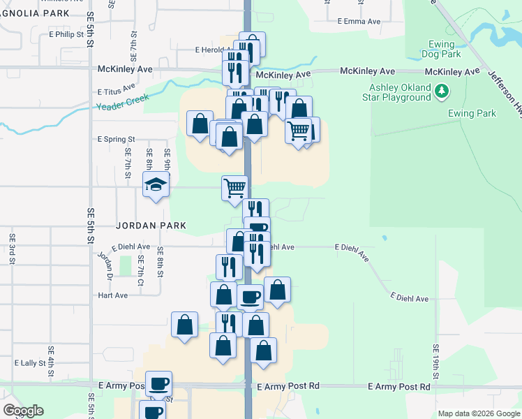 map of restaurants, bars, coffee shops, grocery stores, and more near 5409 Southeast 14th Street in Des Moines
