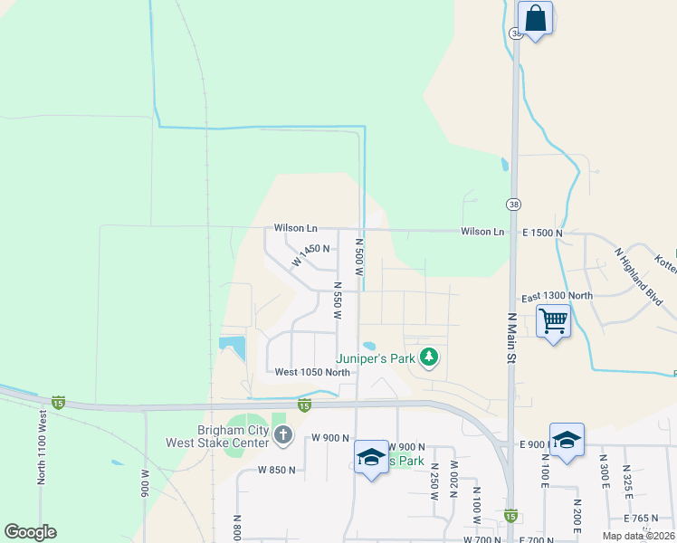 map of restaurants, bars, coffee shops, grocery stores, and more near 1427 North 550 West in Brigham City