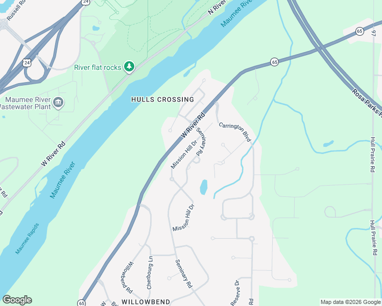 map of restaurants, bars, coffee shops, grocery stores, and more near 26418 West River Road in Perrysburg