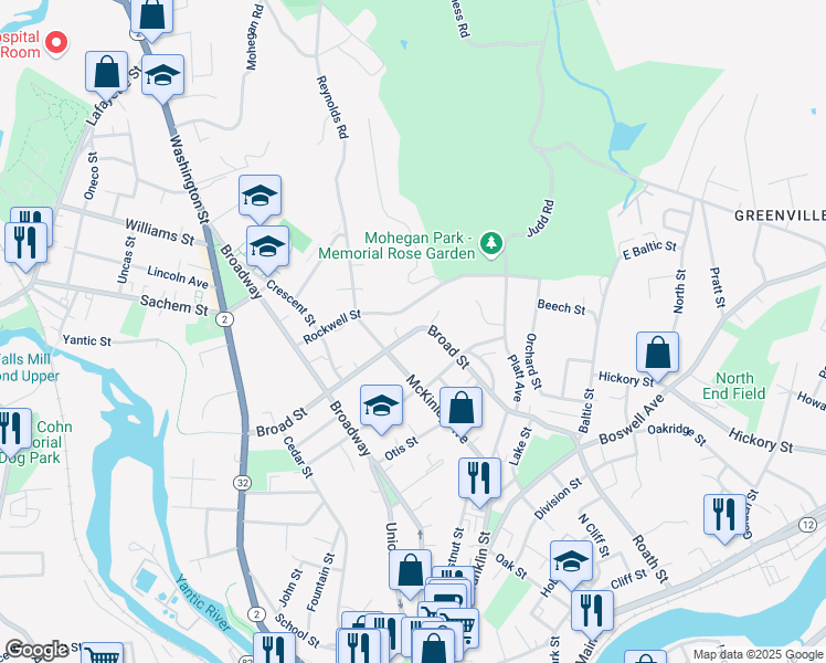 map of restaurants, bars, coffee shops, grocery stores, and more near 100 Broad Street in Norwich