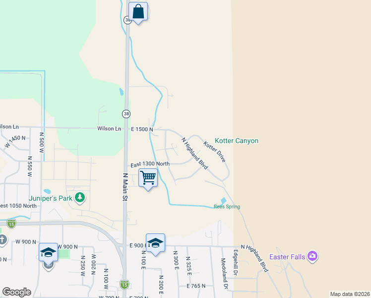 map of restaurants, bars, coffee shops, grocery stores, and more near 1365 North Highland Boulevard in Brigham City