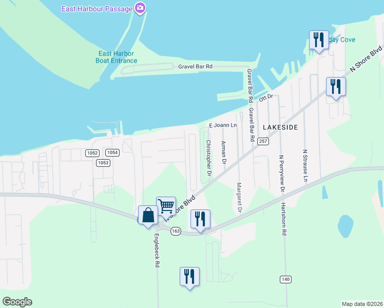 map of restaurants, bars, coffee shops, grocery stores, and more near 256 Barnholt Drive in Lakeside Marblehead