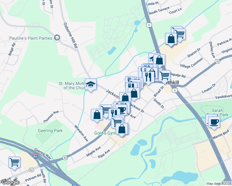 map of restaurants, bars, coffee shops, grocery stores, and more near 75 Jackson Street in Fishkill
