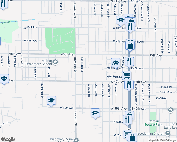 map of restaurants, bars, coffee shops, grocery stores, and more near 415 West 45th Avenue in Gary