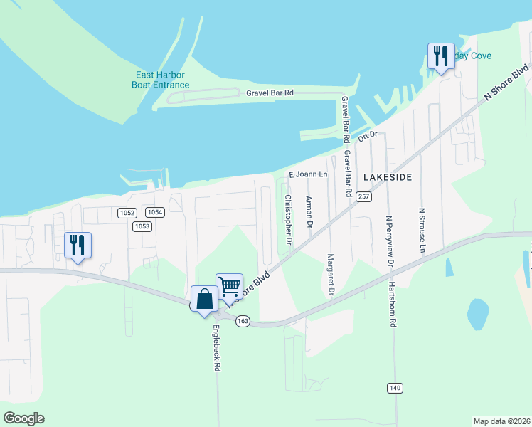 map of restaurants, bars, coffee shops, grocery stores, and more near 256 Barnholt Drive in Lakeside Marblehead