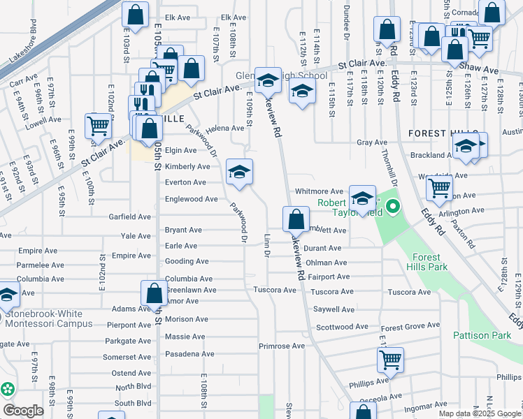 map of restaurants, bars, coffee shops, grocery stores, and more near 815 Linn Drive in Cleveland