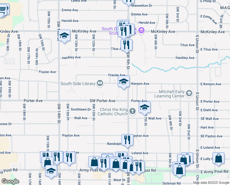 map of restaurants, bars, coffee shops, grocery stores, and more near 5412 Southwest 9th Street in Des Moines