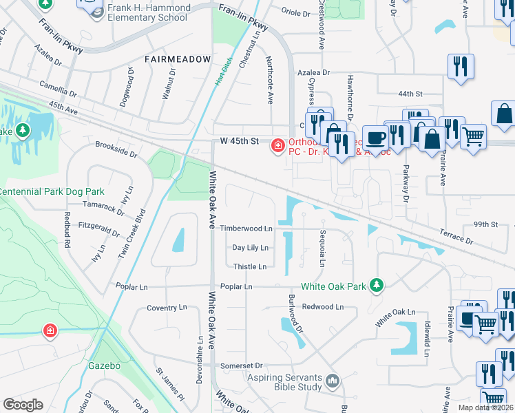 map of restaurants, bars, coffee shops, grocery stores, and more near 1726 Laurel Lane in Munster