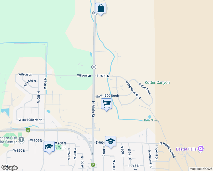 map of restaurants, bars, coffee shops, grocery stores, and more near 121 East 1375 North in Brigham City