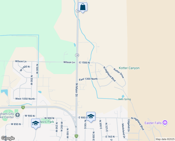 map of restaurants, bars, coffee shops, grocery stores, and more near 121 East 1375 North in Brigham City
